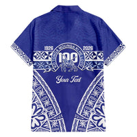 Personalised Queen Salote College Family Matching Short Sleeve Bodycon Dress and Hawaiian Shirt Kolisi Fefine 100th Anniversary Kupesi Blue - Polynesian Pride