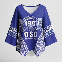 Personalised Queen Salote College Kimono Sleeve Blouse Kolisi Fefine 100th Anniversary Kupesi Blue - Polynesian Pride