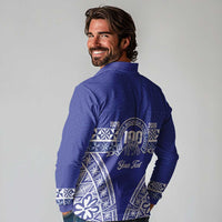 Personalised Queen Salote College Long Sleeve Polo Shirt Kolisi Fefine 100th Anniversary Kupesi Blue - Polynesian Pride