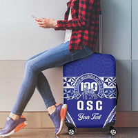 Personalised Queen Salote College Luggage Cover Kolisi Fefine 100th Anniversary Kupesi Blue - Polynesian Pride