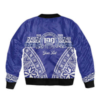 Personalised Queen Salote College Sleeve Zip Bomber Jacket Kolisi Fefine 100th Anniversary Kupesi Blue - Polynesian Pride