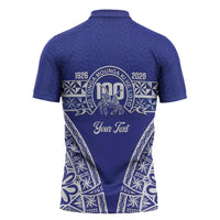 Personalised Queen Salote College Zipper Polo Shirt Kolisi Fefine 100th Anniversary Kupesi Blue - Polynesian Pride