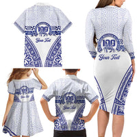 Personalised Queen Salote College Family Matching Long Sleeve Bodycon Dress and Hawaiian Shirt Kolisi Fefine 100th Anniversary Kupesi White - Polynesian Pride