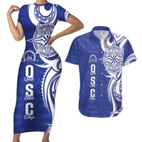 Personalised Queen Salote College Couples Matching Short Sleeve Bodycon Dress and Hawaiian Shirt QSC Est 1926 Ngatu Pattern - Polynesian Pride