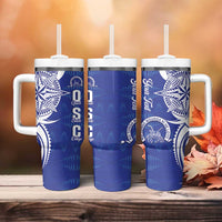 Personalised Queen Salote College Tumbler With Handle QSC Est 1926 Ngatu Pattern - Polynesian Pride