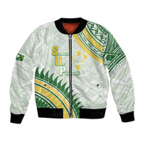 Personalised Samoa Ua Potopoto Bomber Jacket SUP Est 2025 Samoan Pattern LT14 Unisex White - Polynesian Pride