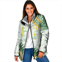 Personalised Samoa Ua Potopoto Padded Jacket SUP Est 2025 Samoan Pattern LT14 Women White - Polynesian Pride