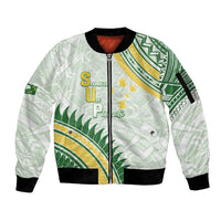 Personalised Samoa Ua Potopoto Sleeve Zip Bomber Jacket SUP Est 2025 Samoan Pattern LT14 Unisex White - Polynesian Pride