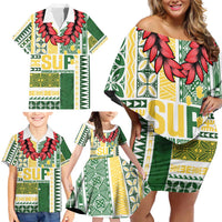 Samoa Uniting Party Family Matching Off Shoulder Short Dress and Hawaiian Shirt SUP Est 2025 Siapo Pattern - Polynesian Pride