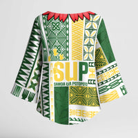 Samoa Uniting Party Kimono Sleeve Blouse SUP Est 2025 Siapo Pattern - Polynesian Pride