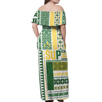 Samoa Uniting Party Off Shoulder Maxi Dress SUP Est 2025 Siapo Pattern - Polynesian Pride