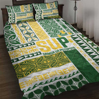 Samoa Uniting Party Quilt Bed Set SUP Est 2025 Siapo Pattern LT14 White - Polynesian Pride