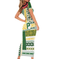 Samoa Uniting Party Short Sleeve Bodycon Dress SUP Est 2025 Siapo Pattern - Polynesian Pride