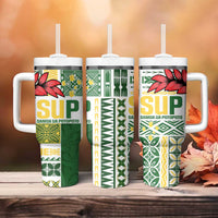Samoa Uniting Party Tumbler With Handle SUP Est 2025 Siapo Pattern LT14 - Polynesian Pride