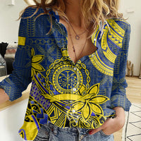 Personalised Niue Peniamina Gospel Day Women Casual Shirt Unique Niean Hiapo LT14 Female Blue - Polynesian Pride