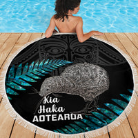 New Zealand Silver Fern Rugby Beach Blanket Pacific 2023 Kia Haka Kiwis With Maori Ta Moko LT14 - Wonder Print Shop