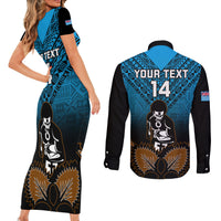 Custom Fiji Tapa Rugby Couples Matching Short Sleeve Bodycon Dress and Long Sleeve Button Shirts Pacific 2023 Go Fijian Bati LT14 - Polynesian Pride