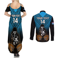 Custom Fiji Tapa Rugby Couples Matching Summer Maxi Dress and Long Sleeve Button Shirts Pacific 2023 Go Fijian Bati LT14 - Polynesian Pride