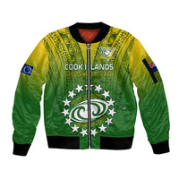 Custom Cook Islands Rugby Sleeve Zip Bomber Jacket Pacific 2023 Go The Kukis LT14 Unisex Green - Polynesian Pride
