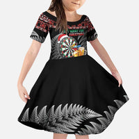 All I Want For Christmas Is Darts New Zealand Family Matching Puletasi and Hawaiian Shirt LT14 Daughter's Dress Black - Polynesian Pride