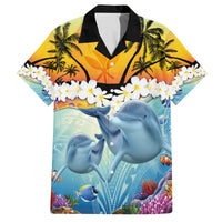 Aloha Hawaii Dolphins Family Matching Off Shoulder Maxi Dress and Hawaiian Shirt Heart Of The Ocean Tropical Summer Vibes LT14 Dad's Shirt - Short Sleeve Blue - Polynesian Pride
