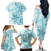 Polynesia Dolphins Family Matching Off Shoulder Long Sleeve Dress and Hawaiian Shirt Valentine Day Floral Polynesian - Vintage Dark Cyan LT14 - Polynesian Pride