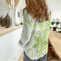 Polynesia Dolphins Women Casual Shirt Valentine Day Floral Polynesian - Vintage Lime Green LT14 - Polynesian Pride