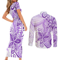 Polynesia Dolphins Couples Matching Short Sleeve Bodycon Dress and Long Sleeve Button Shirt Valentine Day Floral Polynesian - Vintage Purple LT14 - Polynesian Pride