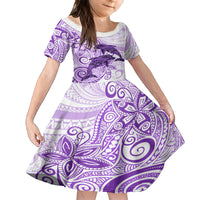 Polynesia Dolphins Family Matching Off Shoulder Short Dress and Hawaiian Shirt Valentine Day Floral Polynesian - Vintage Purple LT14 Daughter's Dress Purple - Polynesian Pride