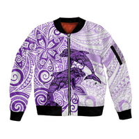 Polynesia Dolphins Sleeve Zip Bomber Jacket Valentine Day Floral Polynesian - Vintage Purple LT14 Unisex Purple - Polynesian Pride
