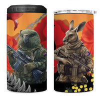 New Zealand and Australia ANZAC Day 4 in 1 Can Cooler Tumbler Sliver Fern Kakapo With Golden Wattle Kangaroo LT14 One Size: 16 oz Gold - Polynesian Pride