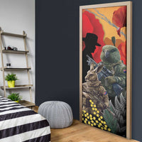 New Zealand and Australia ANZAC Day Door Cover Sliver Fern Kakapo With Golden Wattle Kangaroo - Polynesian Pride