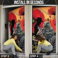 New Zealand and Australia ANZAC Day Door Cover Sliver Fern Kakapo With Golden Wattle Kangaroo - Polynesian Pride