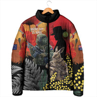 New Zealand and Australia ANZAC Day Padded Jacket Sliver Fern Kakapo With Golden Wattle Kangaroo - Polynesian Pride