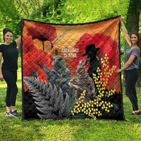 New Zealand and Australia ANZAC Day Quilt Sliver Fern Kakapo With Golden Wattle Kangaroo