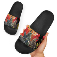 New Zealand and Australia ANZAC Day Slide Sandals Sliver Fern Kakapo With Golden Wattle Kangaroo - Polynesian Pride