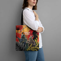 New Zealand and Australia ANZAC Day Tote Bag Sliver Fern Kakapo With Golden Wattle Kangaroo - Polynesian Pride