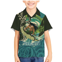 Aotearoa Tangaroa Atua Family Matching Mermaid Dress and Hawaiian Shirt New Zealand God Of The Ocean LT14 Son's Shirt Cyan - Polynesian Pride