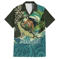 Aotearoa Tangaroa Atua Family Matching Tank Maxi Dress and Hawaiian Shirt New Zealand God Of The Ocean LT14 Dad's Shirt - Short Sleeve Cyan - Polynesian Pride