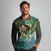 Aotearoa Tangaroa Atua Long Sleeve Polo Shirt New Zealand God Of The Ocean LT14 - Polynesian Pride