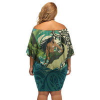 Aotearoa Tangaroa Atua Off Shoulder Short Dress New Zealand God Of The Ocean