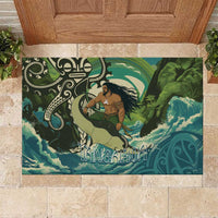 Aotearoa Tangaroa Atua Rubber Doormat New Zealand God Of The Ocean LT14 Cyan - Polynesian Pride