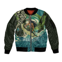 Aotearoa Tangaroa Atua Sleeve Zip Bomber Jacket New Zealand God Of The Ocean