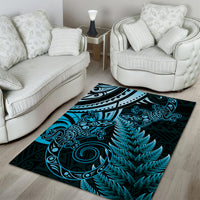 New Zealand Lizard Area Rug Silver Fern Aotearoa Maori Blue Version
