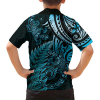 New Zealand Lizard Family Matching Short Sleeve Bodycon Dress and Hawaiian Shirt Silver Fern Aotearoa Maori Blue Version LT14 - Polynesian Pride