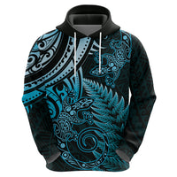 New Zealand Lizard Hoodie Silver Fern Aotearoa Maori Blue Version