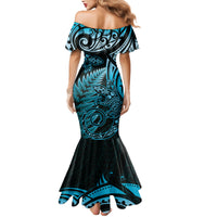 New Zealand Lizard Mermaid Dress Silver Fern Aotearoa Maori Blue Version