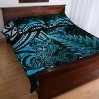 New Zealand Lizard Quilt Bed Set Silver Fern Aotearoa Maori Blue Version