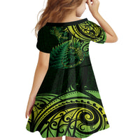 New Zealand Lizard Family Matching Long Sleeve Bodycon Dress and Hawaiian Shirt Silver Fern Aotearoa Maori Green Version LT14 - Polynesian Pride