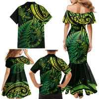 New Zealand Lizard Family Matching Mermaid Dress and Hawaiian Shirt Silver Fern Aotearoa Maori Green Version LT14 - Polynesian Pride